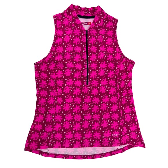 TERRY Tops - Terry Womens Sun Goddess Cycling Jersey Pink Floral Polka Dot Quarter Zip XL
